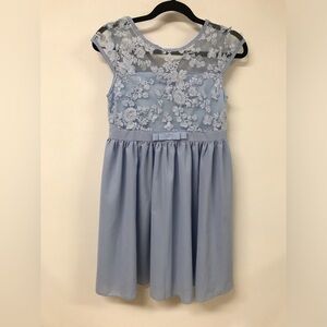 Elegant Blue Floral Kids Formal Dress